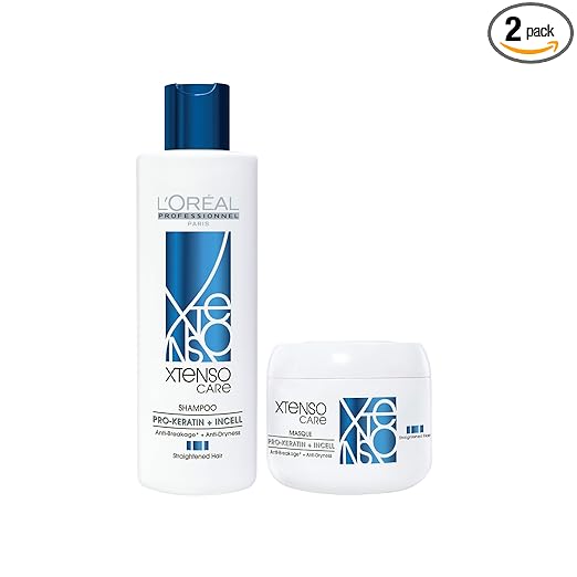 Pack of 2 L'Oréal Professionnel Xtenso Care Shampoo + Masque for Straightened Hair, Smoothens, Nourishes & Strengthens Hair with Pro-Keratin & Incell, 250ml & 196g