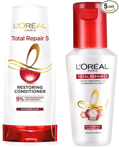 Pack of 2 L'Oreal Paris Total Repair 5 Serum, 80ml and L'Oreal Paris Total Repair 5 Conditioner (175ml)