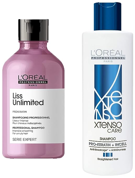 Pack of two L'Oréal Professionnel Liss Unlimited Shampoo For Rebellious & Frizzy Hair, 300ML and L'Oréal Professionnel Xtenso Care Shampoo For Straightened Hair, 250 ML |Shampoo for Starightened Hair