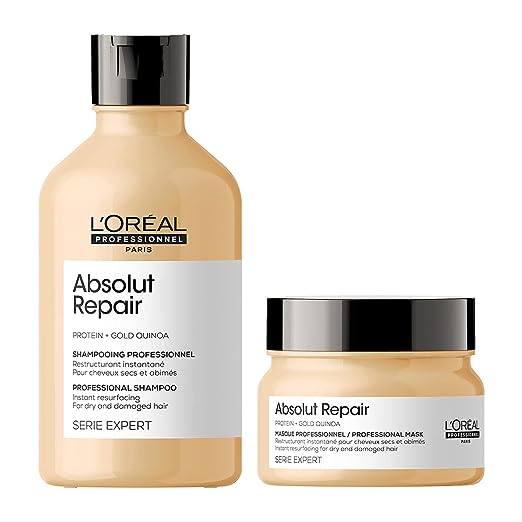 Pack of two L'Oréal Professionnel Absolut Repair Shampoo With Protein And Gold Quinoa For Dry And Damaged Hair, Serie Expert, 300Ml