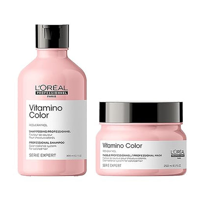 Pack of 2 L'Oréal Professionnel Vitamino Color Shampoo 300ml & Hair Mask 250gm Combo with Resveratrol for Color-treated Hair, Serie Expert