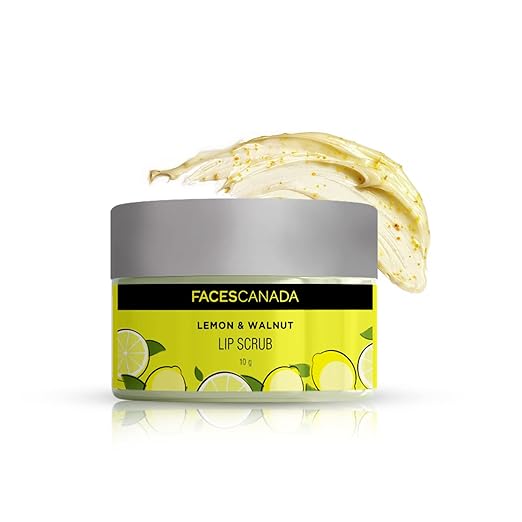 FACESCANADA Lemon & Walnut Lip Scrub, 10g | Exfoliates & Brightens For Soft, Smooth, Glowing, Healthy Lips | Intensive Hydration For Dry Chapped Lips | Buttery Soft Texture | No Sulphates & Alcohol