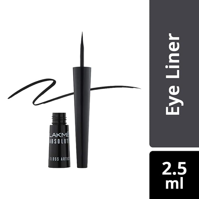 Lakme Absolute Gloss Artist Liquid Eye Liner, Black, Smudge Proof, Long Lasting, 2.5 ml