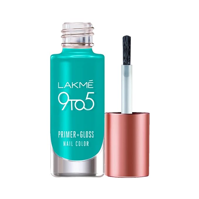 Lakmé 9To5 Primer + Glossy Finish Nail Colour, Summer Blue,6 Ml