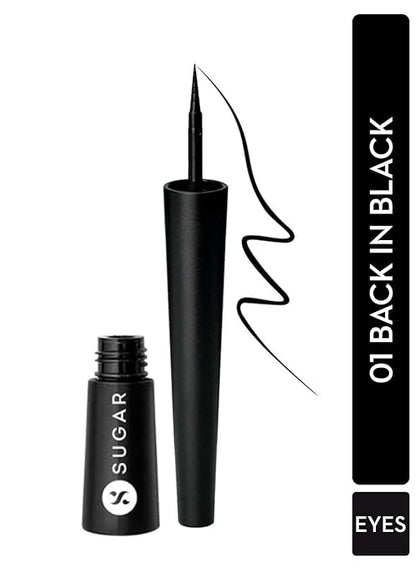 SUGAR Cosmetics - Gloss Boss - 24HR Eyeliner - 01 Back In Black (Black Eyeliner) - Glossy Eyeliner With Brush, Smudge Proof, Party-Wear Eye Liner, Lasts Up to 24 hours, Glossy Finish