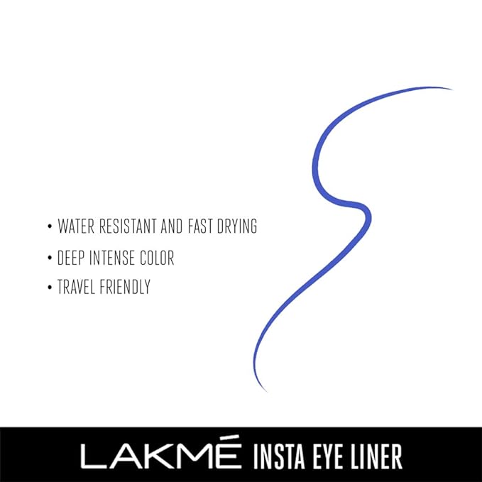 Lakme Insta Liquid Eye Liner, Blue, Long Lasting Waterproof Liner with Brush for Even Strokes - Smudge Proof Eye Makeup, Does Not Fade, 9 ml