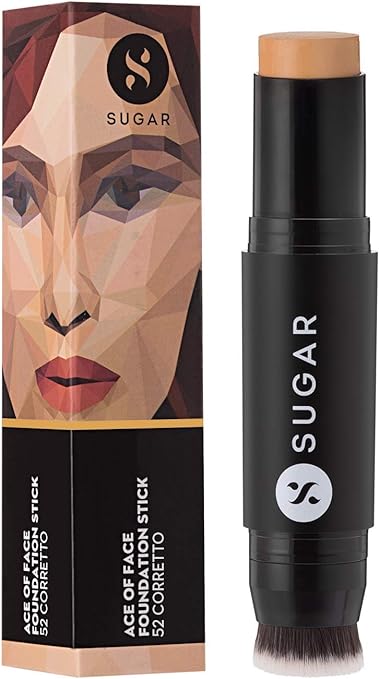 SUGAR Ace Of Face Foundation Stick with Brush | Lasts 24hrs | Full Coverage Foundation for Women | Panstick | Waterproof & Matte | 7gm (Mini)