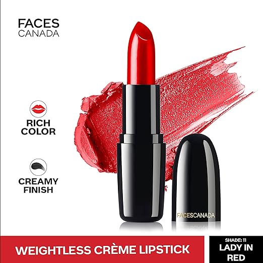 FACES CANADA Weightless Creme Finish Lipstick - Burgundy (Maroon), 4g | Creamy Finish | Smooth Texture | Long Lasting Rich Color | Hydrated Lips | Vitamin E, Jojoba Oil, Shea Butter, Almond Oil