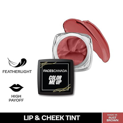 FACESCANADA Color Me Up Lip & Cheek Tint - Rust Brown 05, 3g | Feather-Light Creamy Texture | High Payoff | Smooth Natural Finish | Buildable Coverage & Color | Blends Easily | With Pomegranate Seed Oil