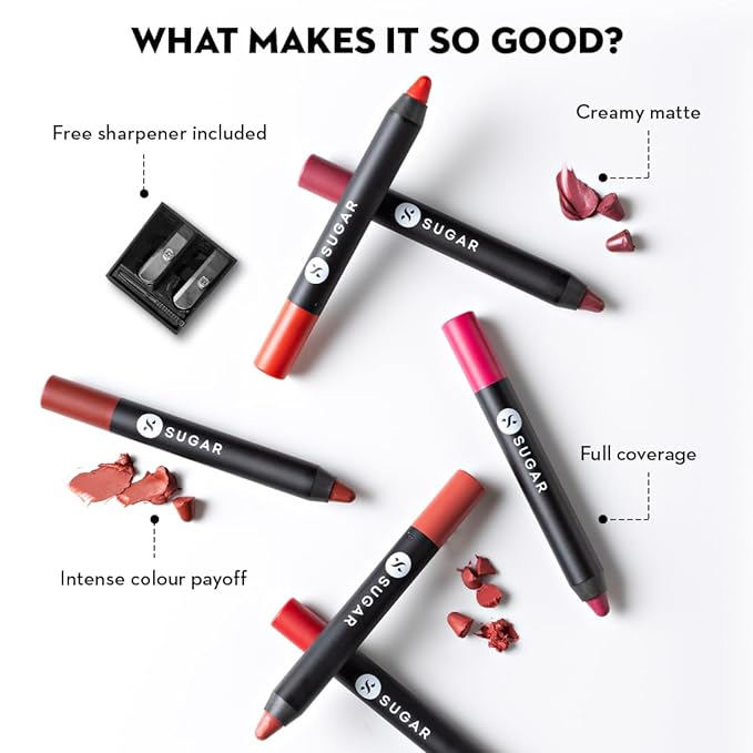 SUGAR Matte as Hell Crayon Lipsticks for Women | Lasts Upto 12hrs | Lip Crayon with Sharpener | 2.8gm - 13 Murphy Brown (Chocolate Burgundy)