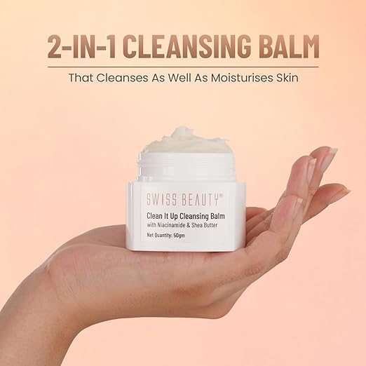 Swiss Beauty Clean It Up Cleansing Balm with Shea Butter | Cleanses Heavy Makeup & Dirt | Hydrating Face Cleanser | All Skin Types | 50gm