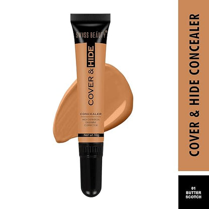 Swiss Beauty Cover & Hide Concealer | Lightweight | Long-Lasting | Blendable | Shade - Butter Scotch, 10gm