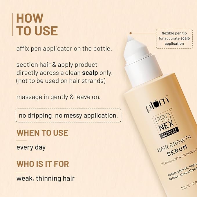 Plum ProNexTM Hair Growth Serum | With KerascalpTM, RedensylTM, Anageline® | Boosts Hair Growth, Improves Hair Density, Strengthens Hair Fiber