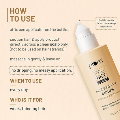 Plum ProNexTM Hair Growth Serum | With KerascalpTM, RedensylTM, Anageline® | Boosts Hair Growth, Improves Hair Density, Strengthens Hair Fiber