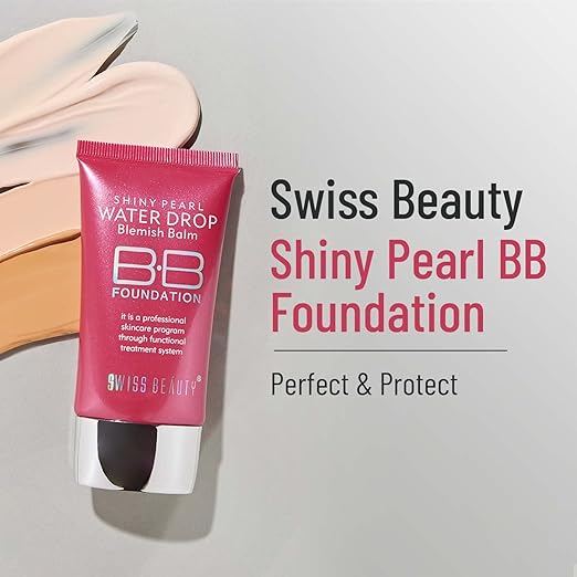 SWISS BEAUTY Matte Shiny Pearl Water Drop Lightweight, Liquid Long Lasting Blemish Balm Bb Foundation, Face Makeup, Shade-01, 40Ml