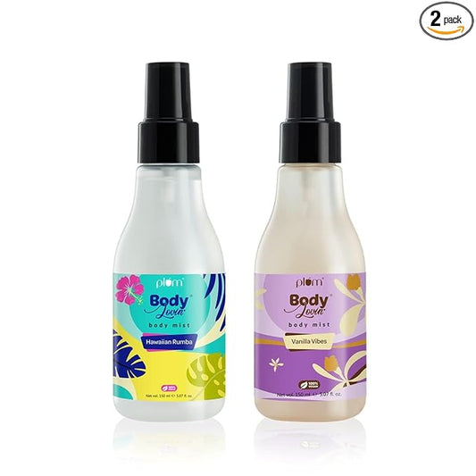 Plum Body Lovin' Beachy Combo | Vanilla & Hawaiian Rumba Vibes Body Mist Duo | Super-refreshing | Aloe-infused | Body Mist Combo,300 ml