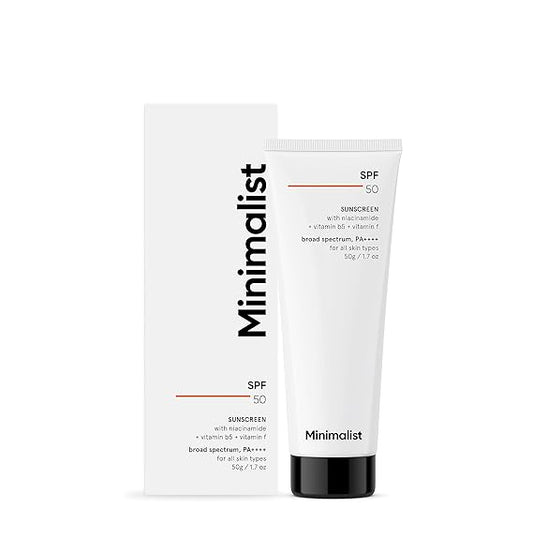 Minimalist Sunscreen SPF 50 Lightweight with Multi-Vitamins | No White Cast | Broad Spectrum PA ++++ | For Women & Men | 50g