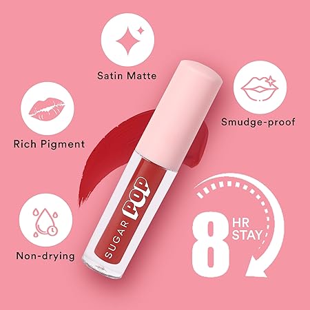 Sugar Pop Matte Lipcolour - 06 Garnet (Wine) 1.6 Ml - Lasts Up To 8 Hours - Red Lipstick For Women | Non-Drying, Smudge Proof, Long Lasting