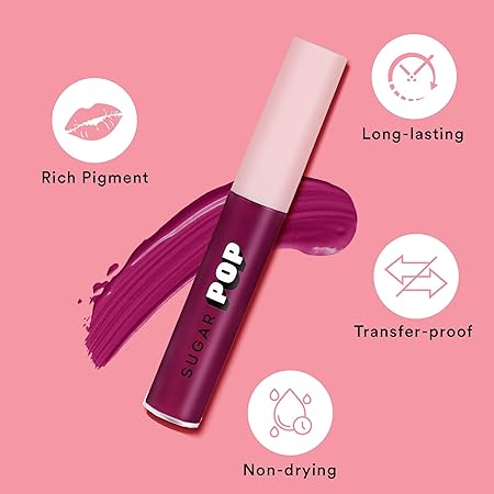 SUGAR POP Liquid Lipstick - 03 Fuchsia (Fuchsia Pink) – 2.5 ml – Velvet Matte Texture, Non-drying Formula, Transfer Proof, Long Lasting, Rich Hydrating Pigment | All Day Wear Lipstick for Women