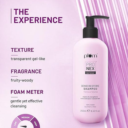 Plum ProNexTM Bond Restore Shampoo | With Patented Techology - Fiberhance®, Symhair® Restore and Quinoa Extracts | Sulphate-Free | 100% vegan | Strengthens and Repairs Damaged Hair Bonds