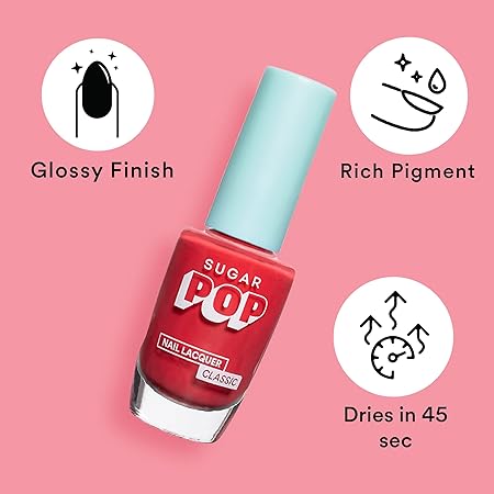 SUGAR POP 'Be A Popstar' 5 In 1 Nail Kit, 02 Bubblegum Dreams, 09 Lilac Rush, 26 Pink Perfection, 13 Red Alert & 15 Bold Please, Quick Drying & Long-Lasting, Glossy Finish For Women, 10ml