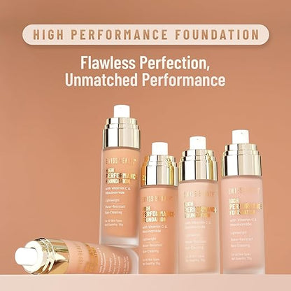 Swiss Beauty High Performance Foundation | Water-Resistant | Medium to Buildable Coverage | Lightweight | Easy to Blend | With Vitamin C & Niacinamide | Classic Ivory, 55g