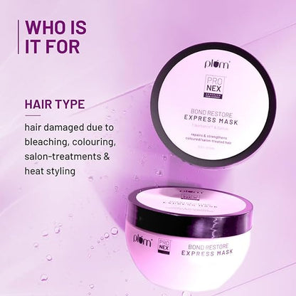 Plum ProNexTM Bond Restore Express Mask | With Patented Techology - Fiberhance®, Symhair® Restore and Quinoa Extracts | Sulphate-Free | 100% vegan | Strengthens and repairs damaged hair bonds