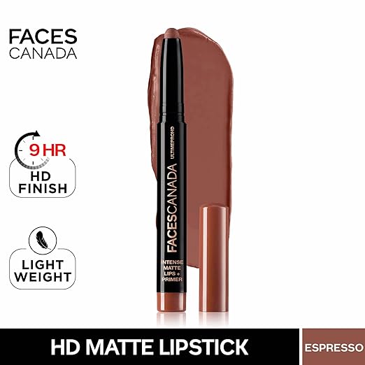 FACES CANADA Ultime Pro HD Intense Matte Lipstick + Primer - Obsessed (Red), 1.4g | 9HR Long Stay | Flawless HD Matte Finish | Intense Color | Lightweight | Smooth Glide | Primer Infused