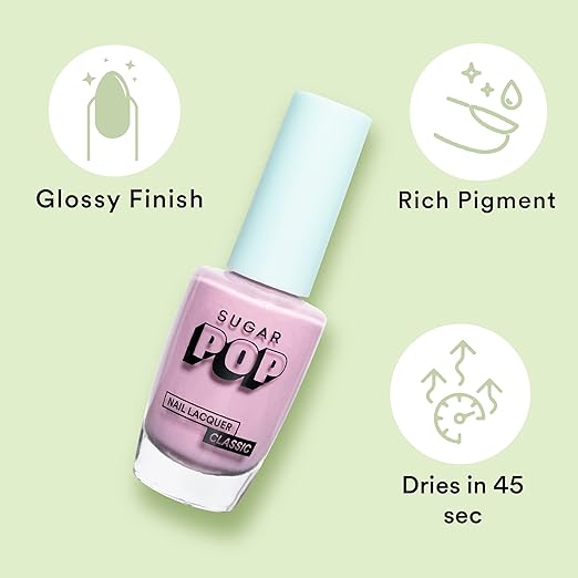 SUGAR POP Nail Lacquer - 02 Bubblegum Dreams (Bubblegum Pink) 10 Ml - Dries In 45 Seconds - Quick-Drying, Chip-Resistant, Long-Lasting. Glossy Finish High Shine Nail Enamel/Polish For Women.