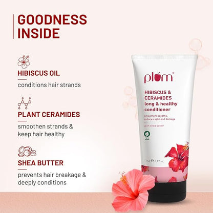 Plum Hibiscus & Ceramides Long & Healthy Conditioner| Smoothens & Conditions Hair, Helps Prevent Split Ends|Contains Hibiscus Oil, Ceramides, Shea Butter|Paraben-Free| 100% vegan