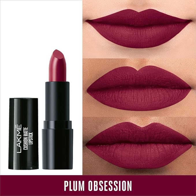 Lakmé Cushion Matte Lipstick, Plum Obsession, 4.5 g