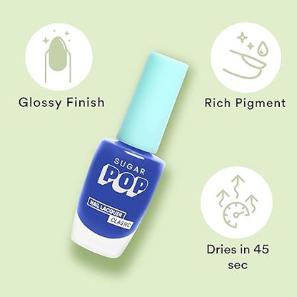 SUGAR POP Nail Lacquer - 23 Ocean Drive (Royal Blue) 10 Ml - Dries In 45 Seconds - Quick-Drying, Chip-Resistant, Long-Lasting. Glossy Finish High Shine Nail Enamel/Polish For Women.