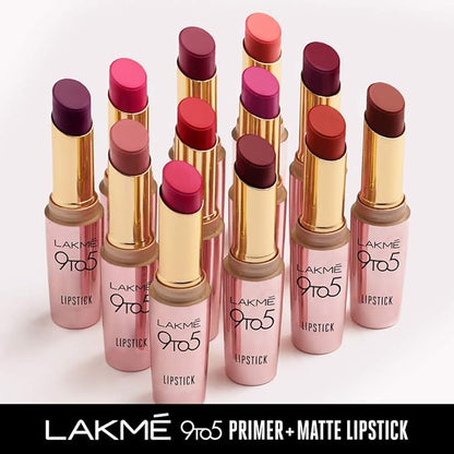 Lakme 9 To 5 Primer + Matte Lipstick, Matte Finish, Lightweight Lipstick, Lasts For 16Hrs, Nourishes Lips & Great For Daily Use, Burgundy Passion, 3.6g