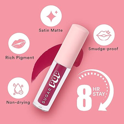 SUGAR POP Matte Lipcolour - 13 Magenta (Dark Pink) – 1.6 ml - Lasts Up to 8 hours l Pink Lipstick for Women l Non-Drying, Smudge Proof, Long Lasting