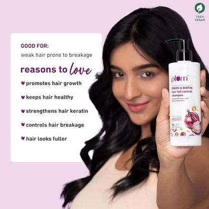 Plum Onion and Biotin Sulphate-free & Paraben-free Shampoo for Hairfall Control for All Hair Types | With Onion Extract, Biotin, D-Panthenol | Reduces Hair Breakage, Boosts Scalp Health