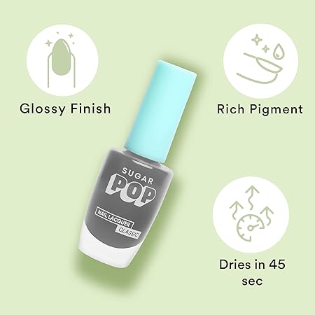 SUGAR POP Nail Lacquer - 28 Ash Clash (Dark Grey) – 10 ml - Dries in 45 seconds - Quick-drying, Chip-resistant, Long-lasting. Glossy high shine Nail Enamel/Polish for women.