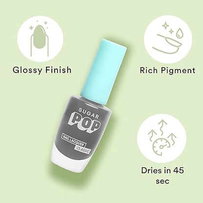 SUGAR POP Nail Lacquer - 28 Ash Clash (Dark Grey) – 10 ml - Dries in 45 seconds - Quick-drying, Chip-resistant, Long-lasting. Glossy high shine Nail Enamel/Polish for women.