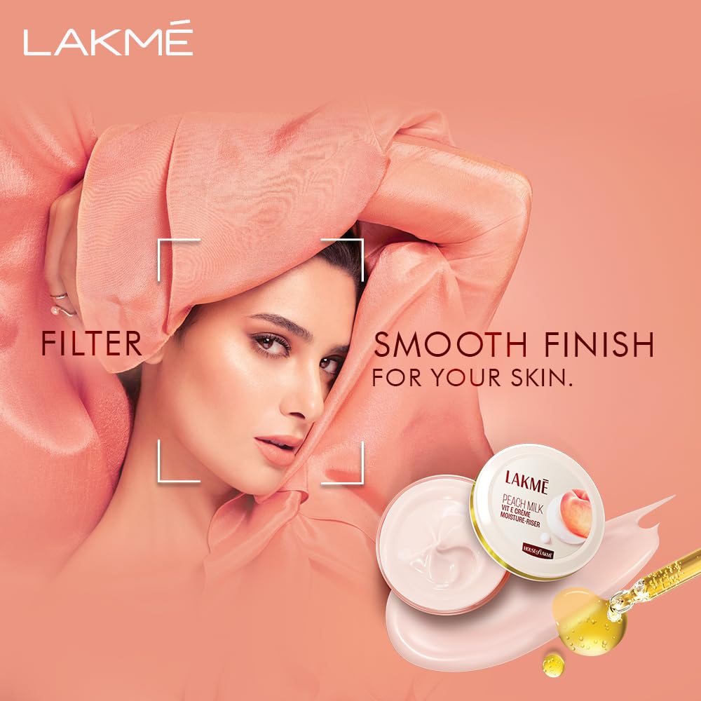 LAKMÉ Peach Milk Soft Crème Moisturizer for Face 100 g, Daily Lightweight Whipped Cream with Vitamin E for Soft, Glowing Skin - Non Oily 24h Moisture