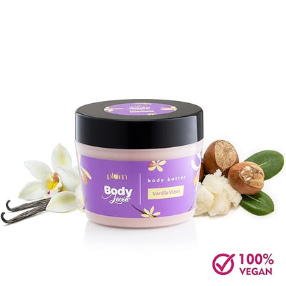 Plum BodyLovin' Vanilla Vibes Body Butter | Intense Moisture | Non-Greasy | Quick Absorbing | Rich Shea Butter Formula | For Dry To Very Dry Skin | Warm Vanilla Fragrance Body Cream (200 g)