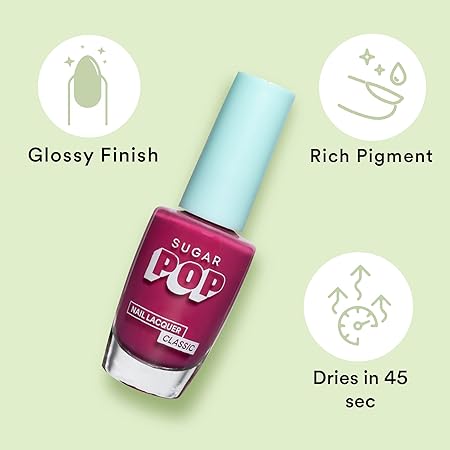 SUGAR POP Nail Lacquer - 10 Call Me Hot (Fuschia Pink)10 ml - Dries in 45 seconds - Quick-drying, Chip-resistant, Long-lasting. Glossy finish Nail Enamel/Polish.