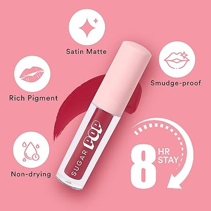 SUGAR POP Matte Lipcolour - 14 Brick (Red with hints of orange) – 1.6 ml l Non-Drying, Smudge Proof, Long Lasting