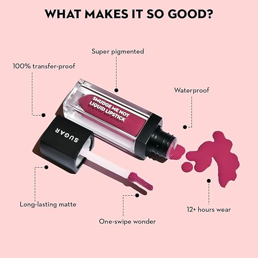 SUGAR Cosmetics Smudge Me Not Liquid Lipstick - 52 Modern Auburn (Flamenco Red / Deep Red with Blue Undertone) 4.5 ml Ultra Matte Liquid Lipstick, Transfer-proof and Waterproof, Lasts Up to 12 hours