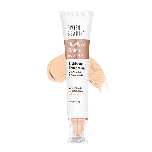 Swiss Beauty Flawless Finish Foundation | Medium Coverage | Lightweight |Oil-Free Formula |Radiant Finish | Shade - Natural Beige, 40gm