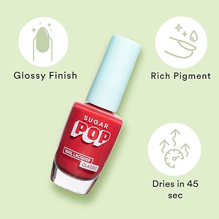 SUGAR POP Nail Lacquer - 13 Red Alert (Cherry Red) 10 Ml - Dries In 45 Seconds - Quick-Drying, Chip-Resistant, Long-Lasting. Glossy Finish High Shine Nail Enamel/Polish For Women.