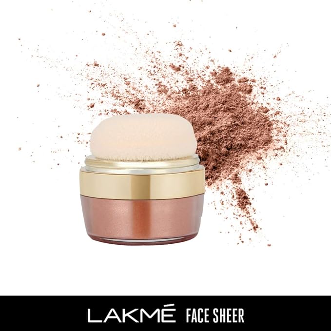 Lakme Sheer Blusher & Highlighter, Sun Kissed, Loose Powder Shimmer Highlighter for Face Makeup - Illuminating Powder for Glowing Cheeks, 4 g