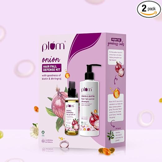 Plum Onion Hairfall Defense Kit I Shampoo & Oil I Sulphate-Free I Paraben-Free I All Hair Types