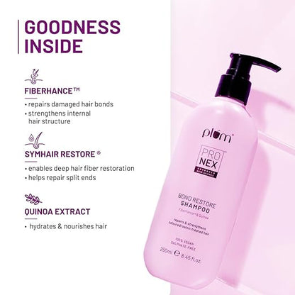 Plum ProNexTM Bond Restore Shampoo | With Patented Techology - Fiberhance®, Symhair® Restore and Quinoa Extracts | Sulphate-Free | 100% vegan | Strengthens and Repairs Damaged Hair Bonds