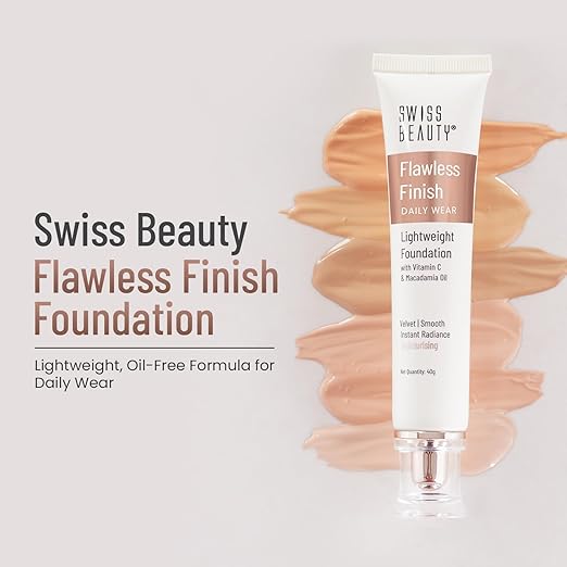 Swiss Beauty Flawless Finish Foundation | Medium Coverage | Lightweight |Oil-Free Formula |Radiant Finish | Shade - Natural Beige, 40gm