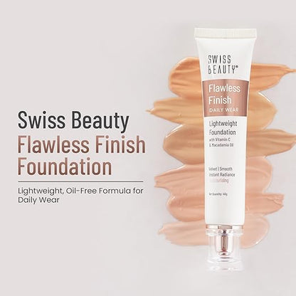 Swiss Beauty Flawless Finish Foundation | Medium Coverage | Lightweight |Oil-Free Formula |Radiant Finish | Shade - Natural Beige, 40gm