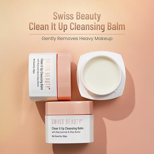 Swiss Beauty Clean It Up Cleansing Balm with Shea Butter | Cleanses Heavy Makeup & Dirt | Hydrating Face Cleanser | All Skin Types | 50gm